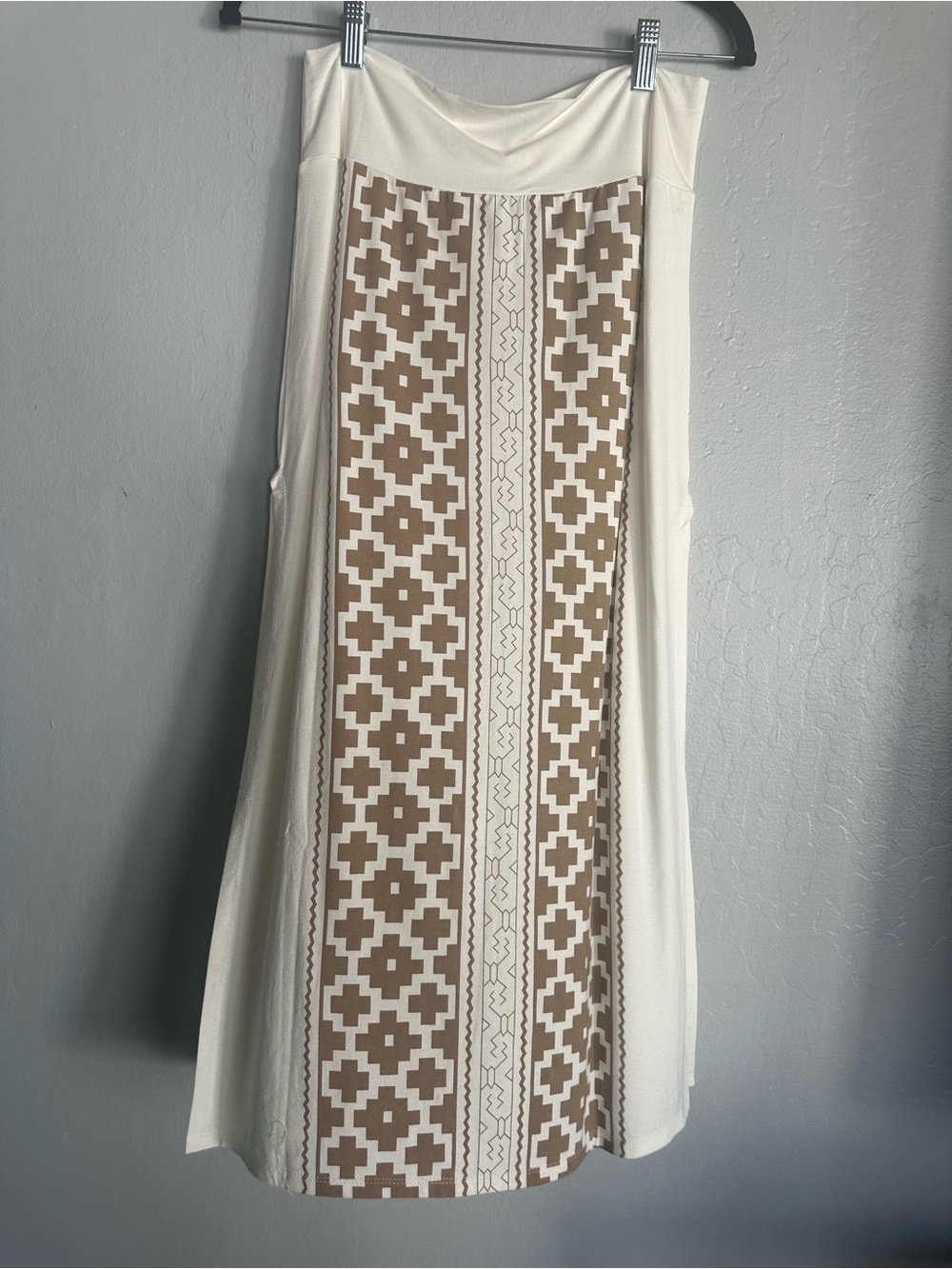 Cream Skirt with Tan Geometric Panel